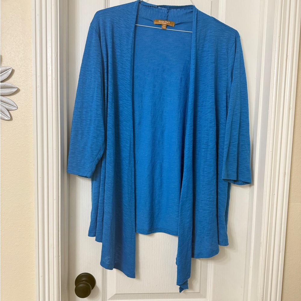 Ellen Tracy blue open front 3/4 cropped sleeve cardigan Size 2X